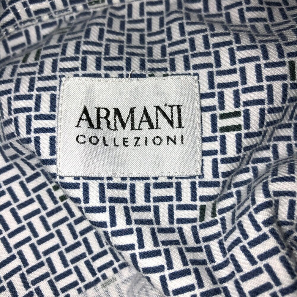 Armani Collezioni Mens Size XL Black White Geometric Long Sleeve Dress Shirt - Picture 7 of 10